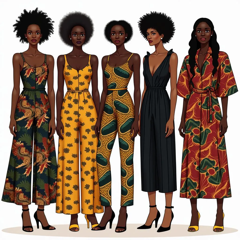 A variety of clothing with African prints displayed on an African American fashion website