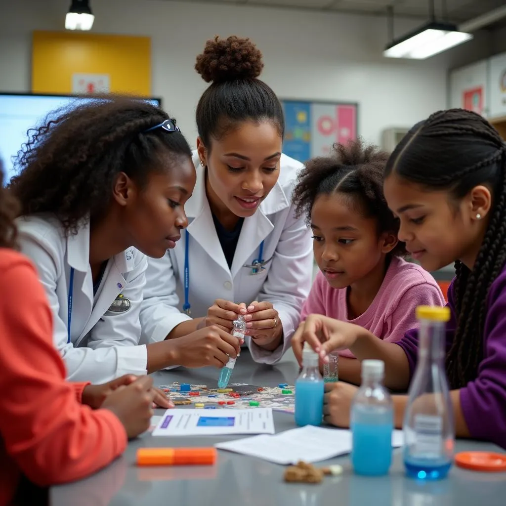 African American Female Scientist Mentoring Young Girls