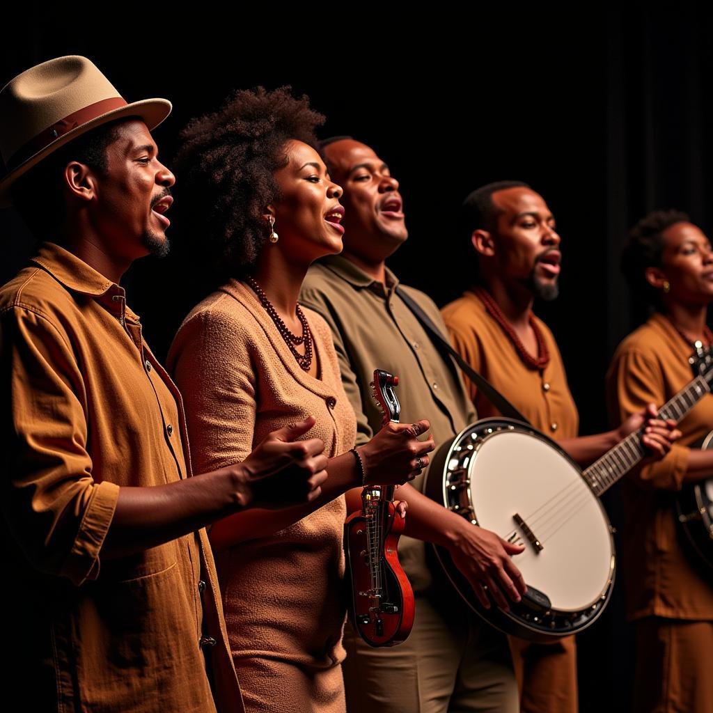 Group of African American folk singers performing