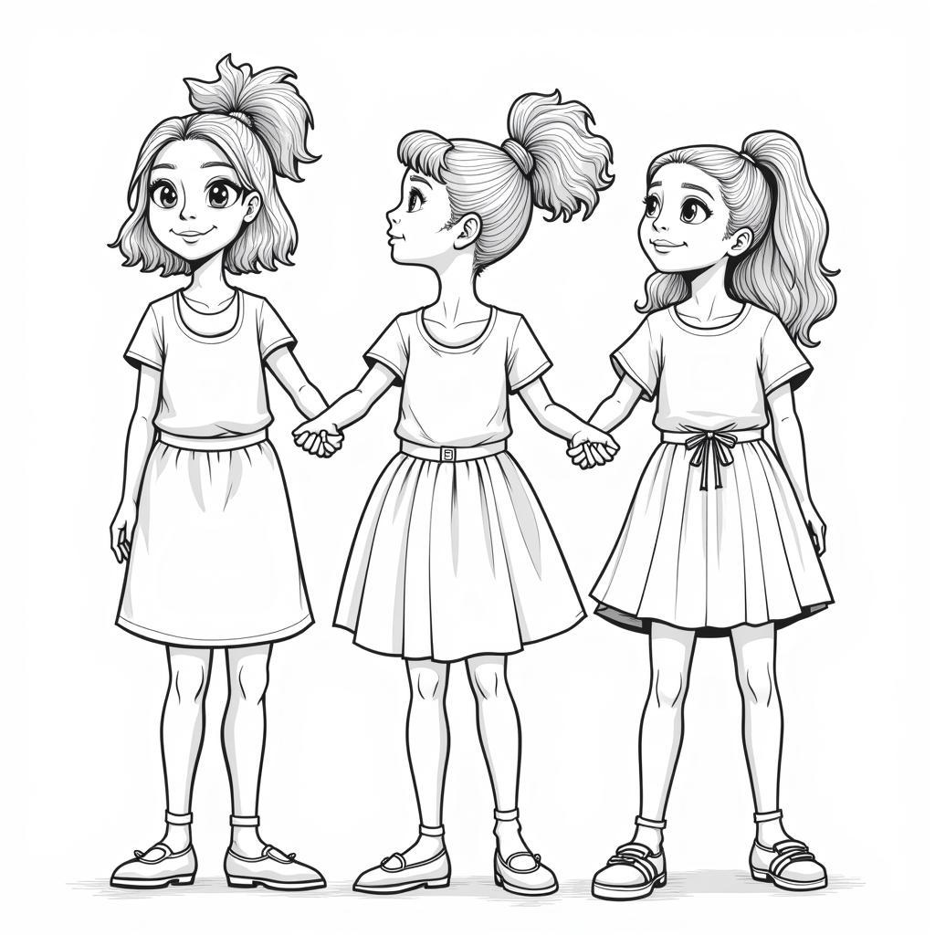 African American Girls Line Drawing: Unity and Sisterhood