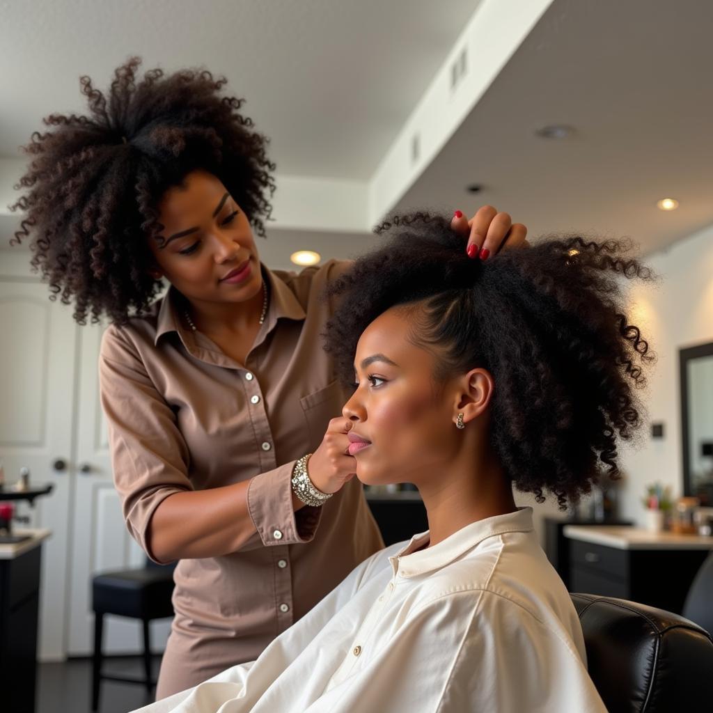 Hair Stylist Working on Client's Hair in Boca Raton