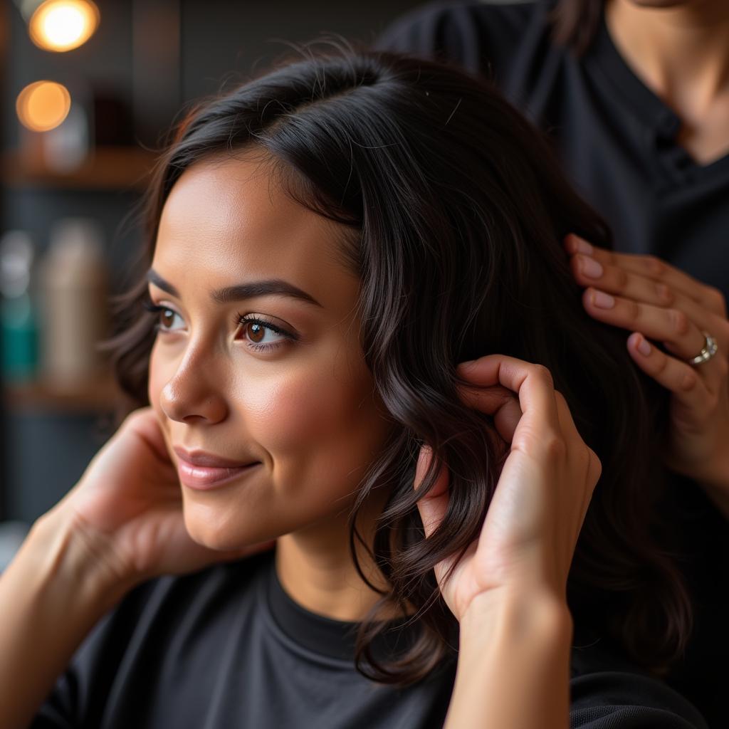 African American Hair Stylist Working with a Client