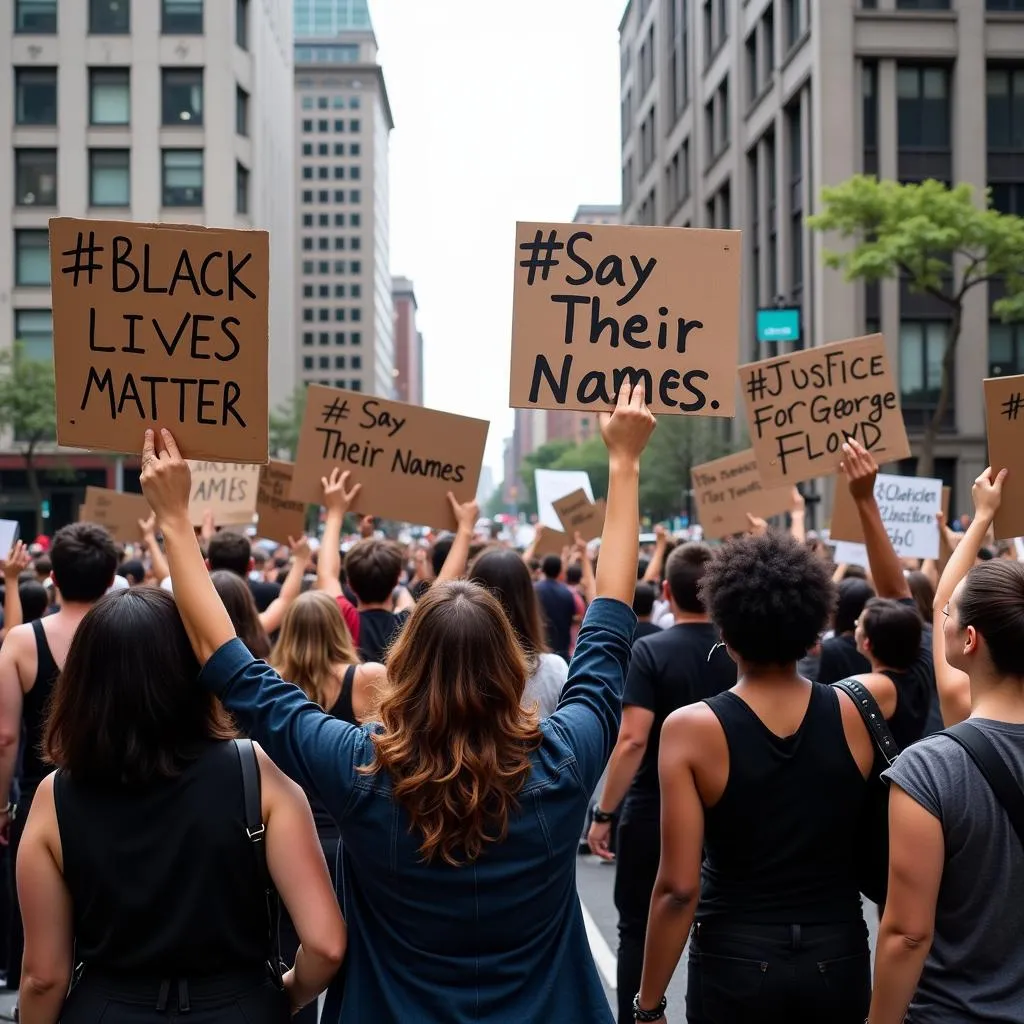 African American hashtags at a protest