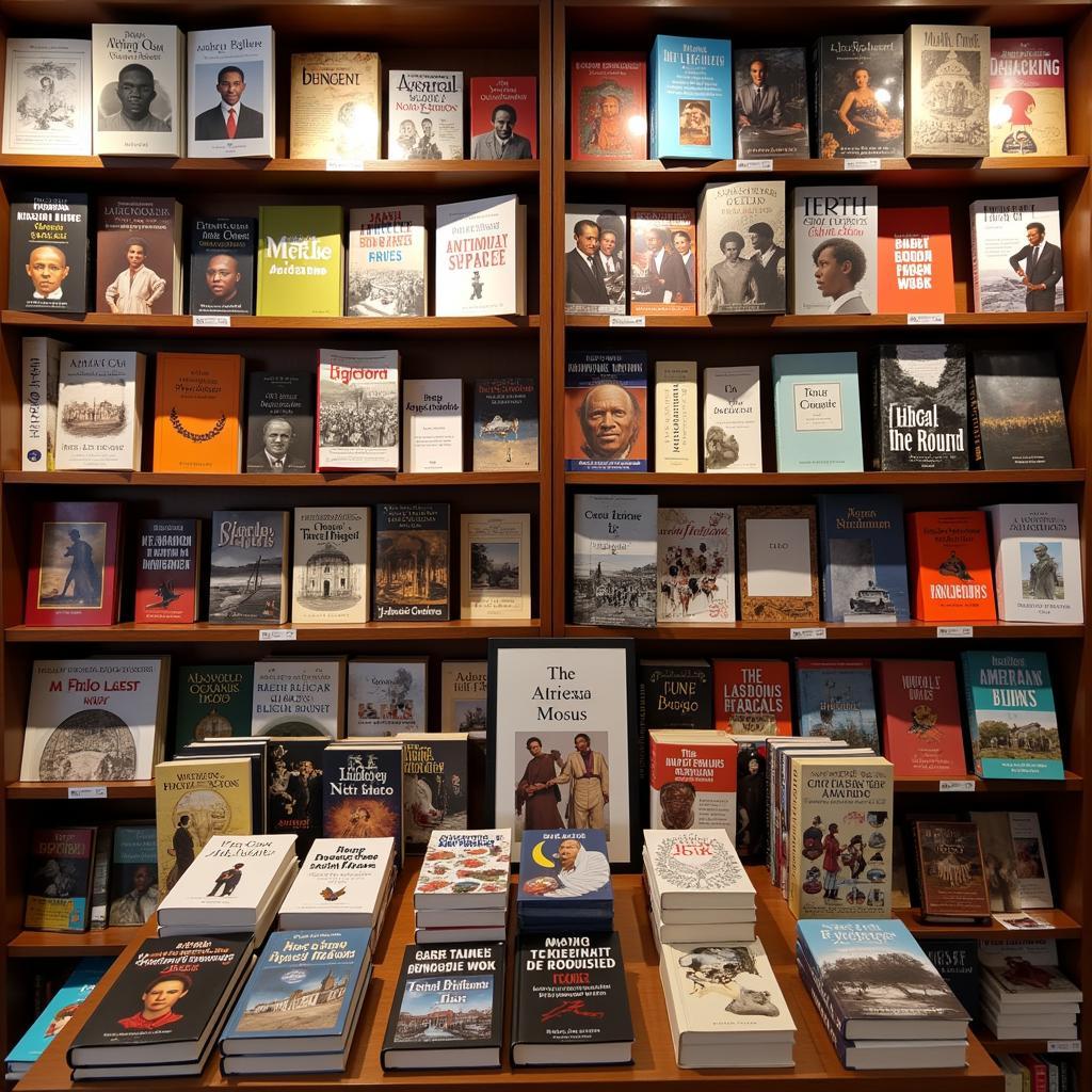 A bookstore display featuring a variety of books about African American history.