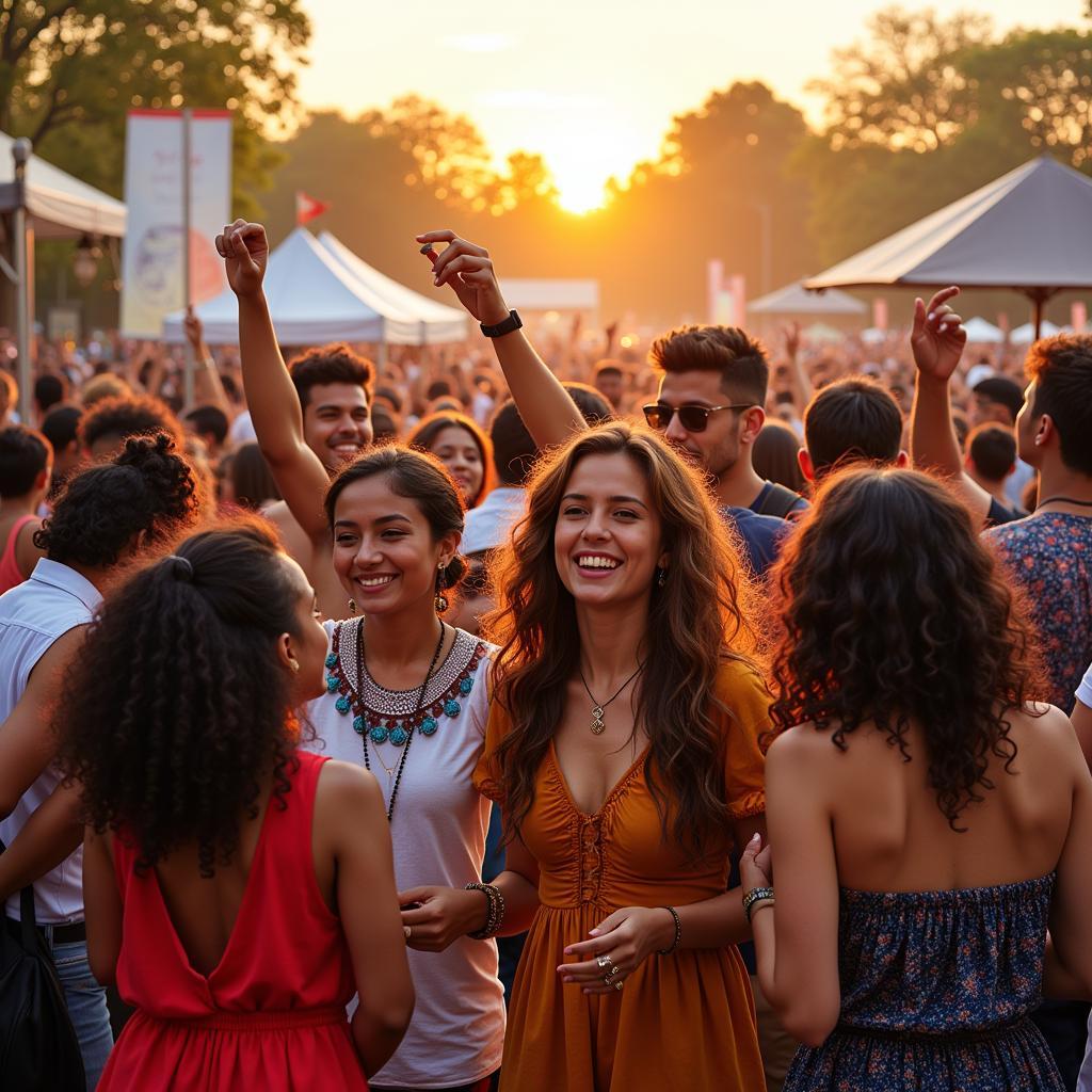 A group of diverse people enjoying a music festival.