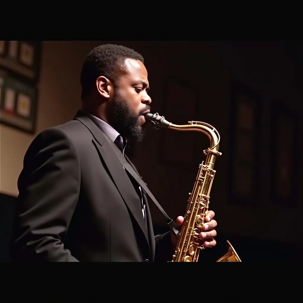 African American Jazz Musician Playing the Saxophone