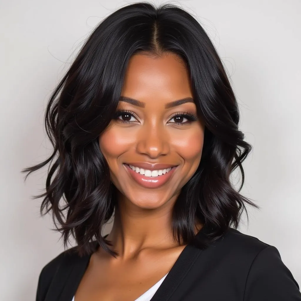 African American woman with long layered bob haircut