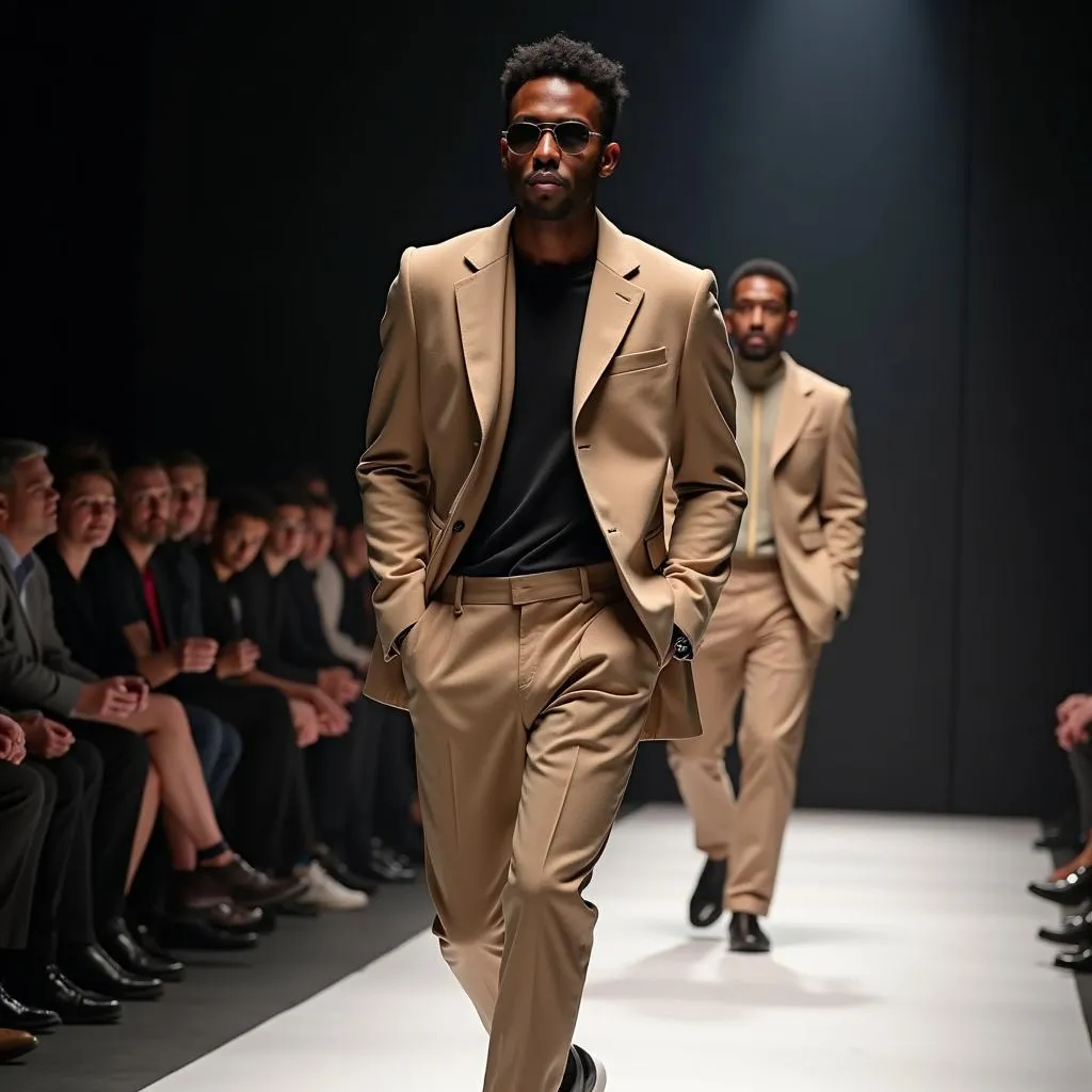 African American male model confidently owning the runway