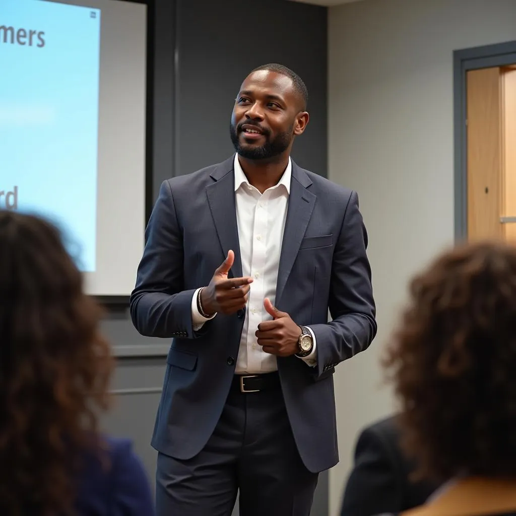 African American Professional Delivering a Presentation with Confidence