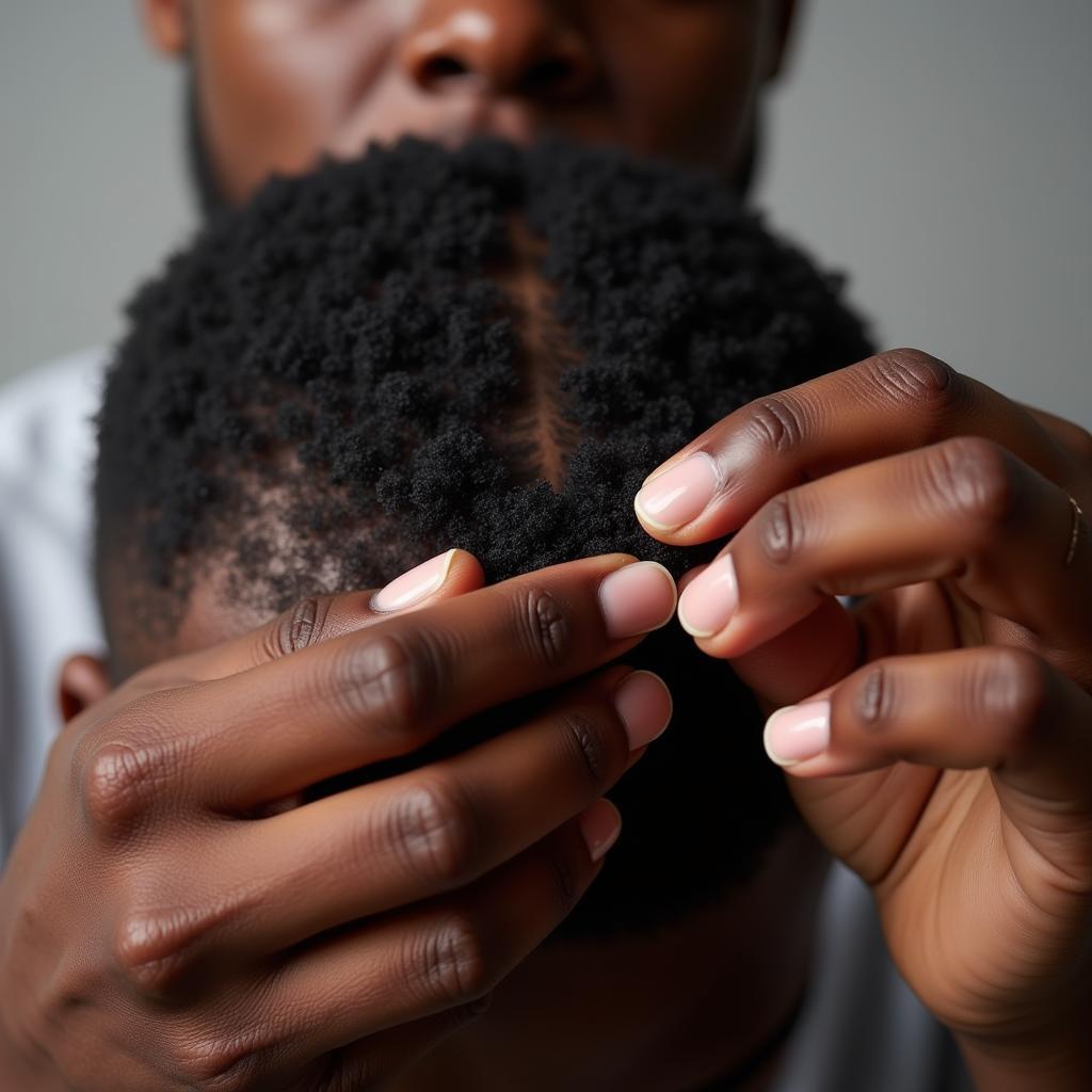 African American Man Grooming Toupee