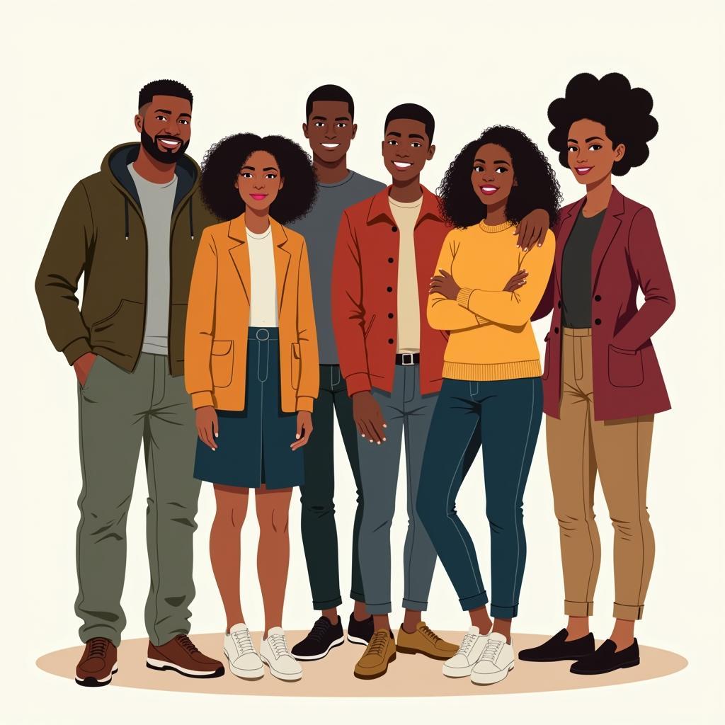 A group of African American men and women of different heights standing together, showcasing the diversity in height within this population group.