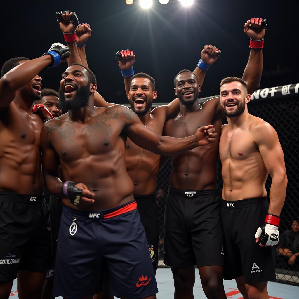 African American MMA fighters celebrating their victories and demonstrating their impact on the sport's culture and reach.