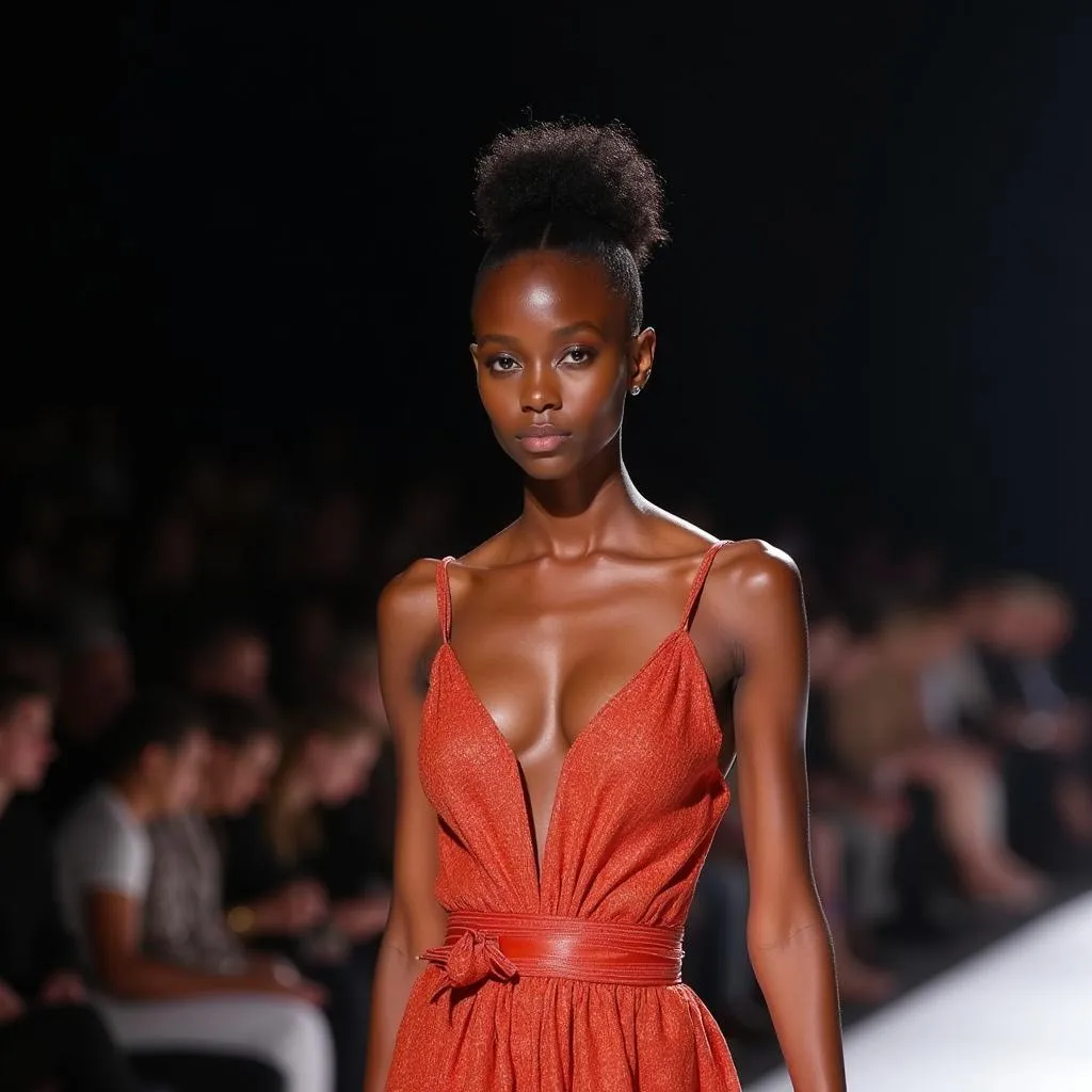 African American model confidently owning the runway