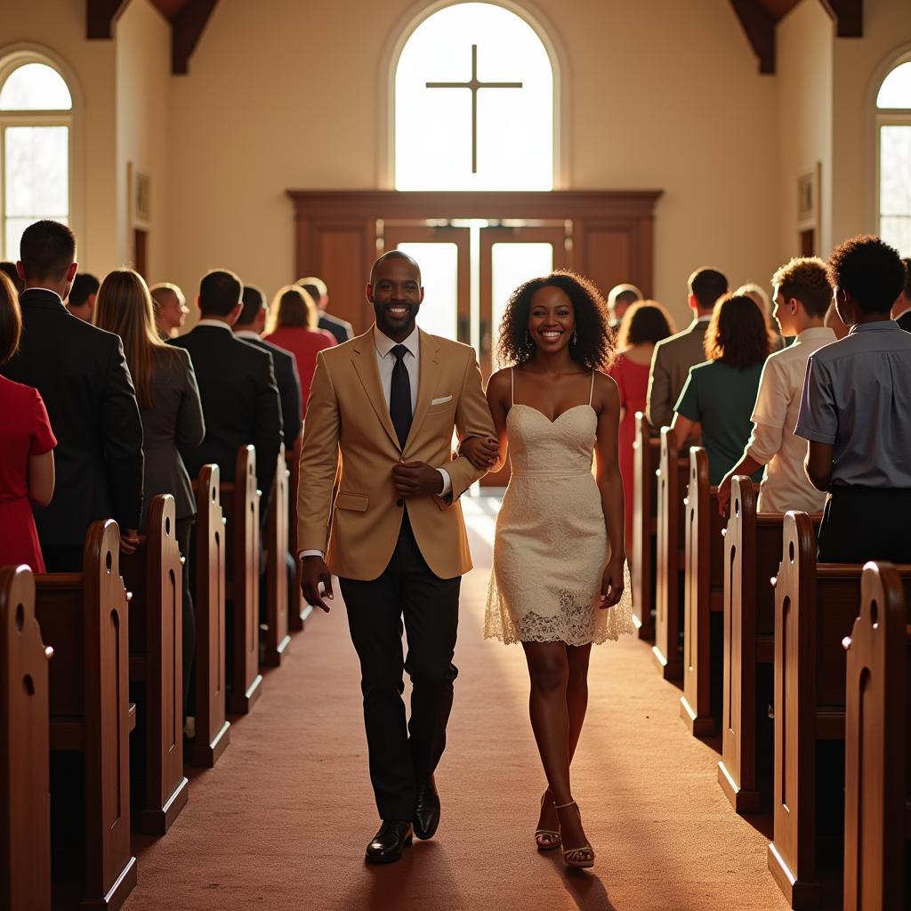 African American family attending church service