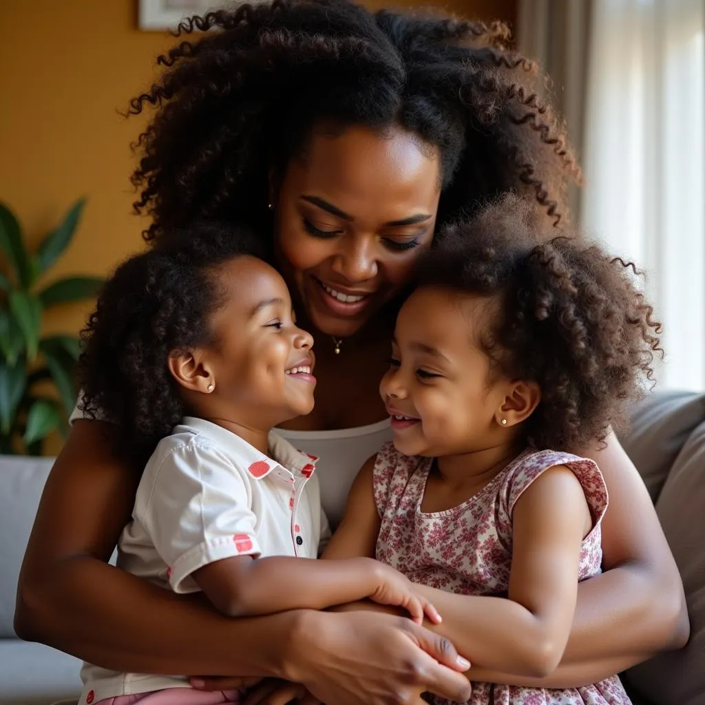 African American mother and children