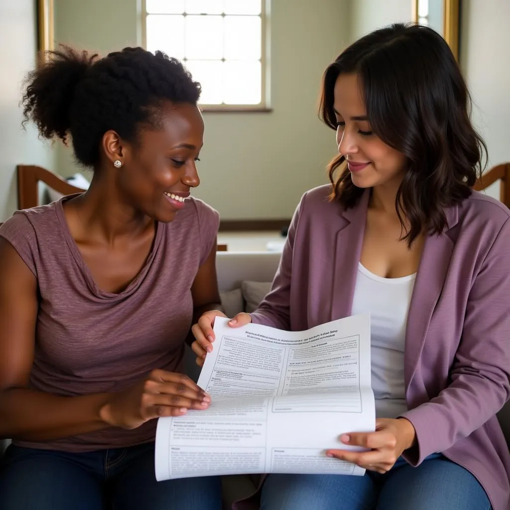 African American Mother and Doula Discussing a Birth Plan