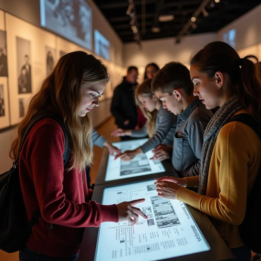 Visitors engaging with interactive exhibits inside an African American Museum.