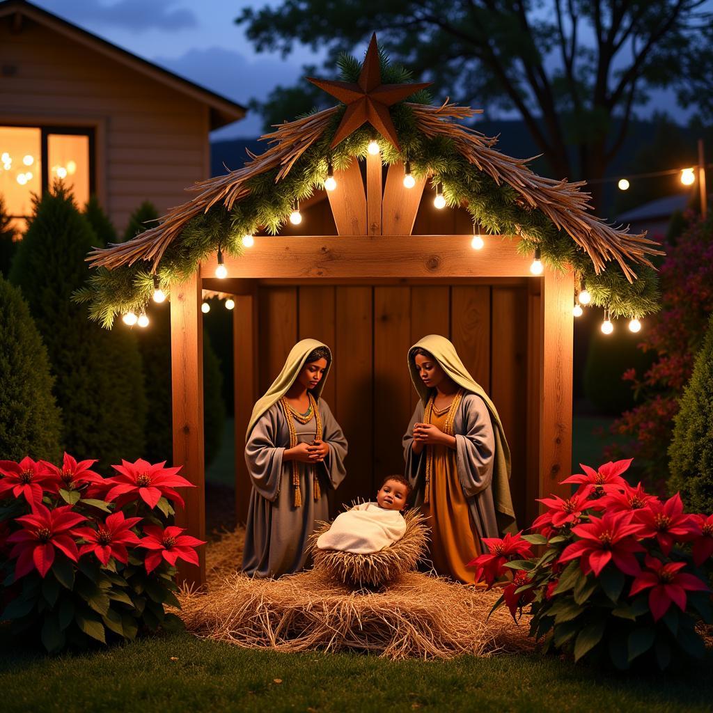 Outdoor Nativity Scene Decorated for Christmas