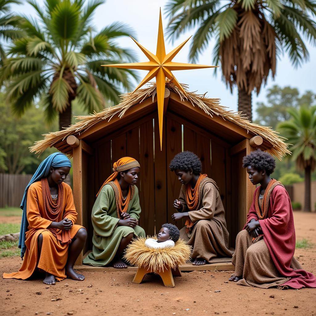 Outdoor Nativity Scene with African Features