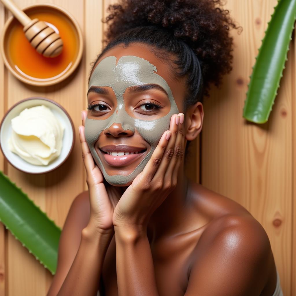 African American Woman Applying Natural Skin Care Products