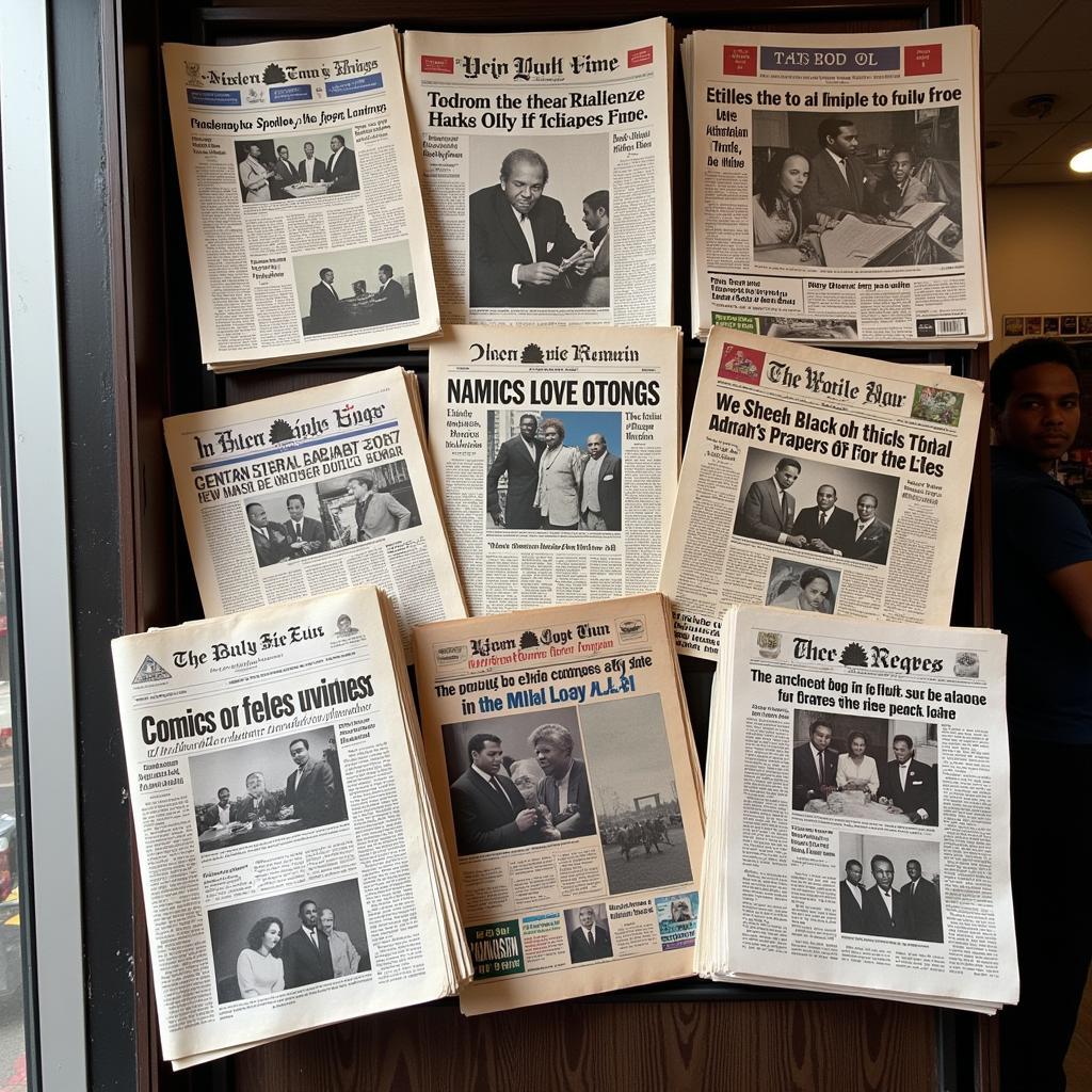 African American newspapers displayed on a stand