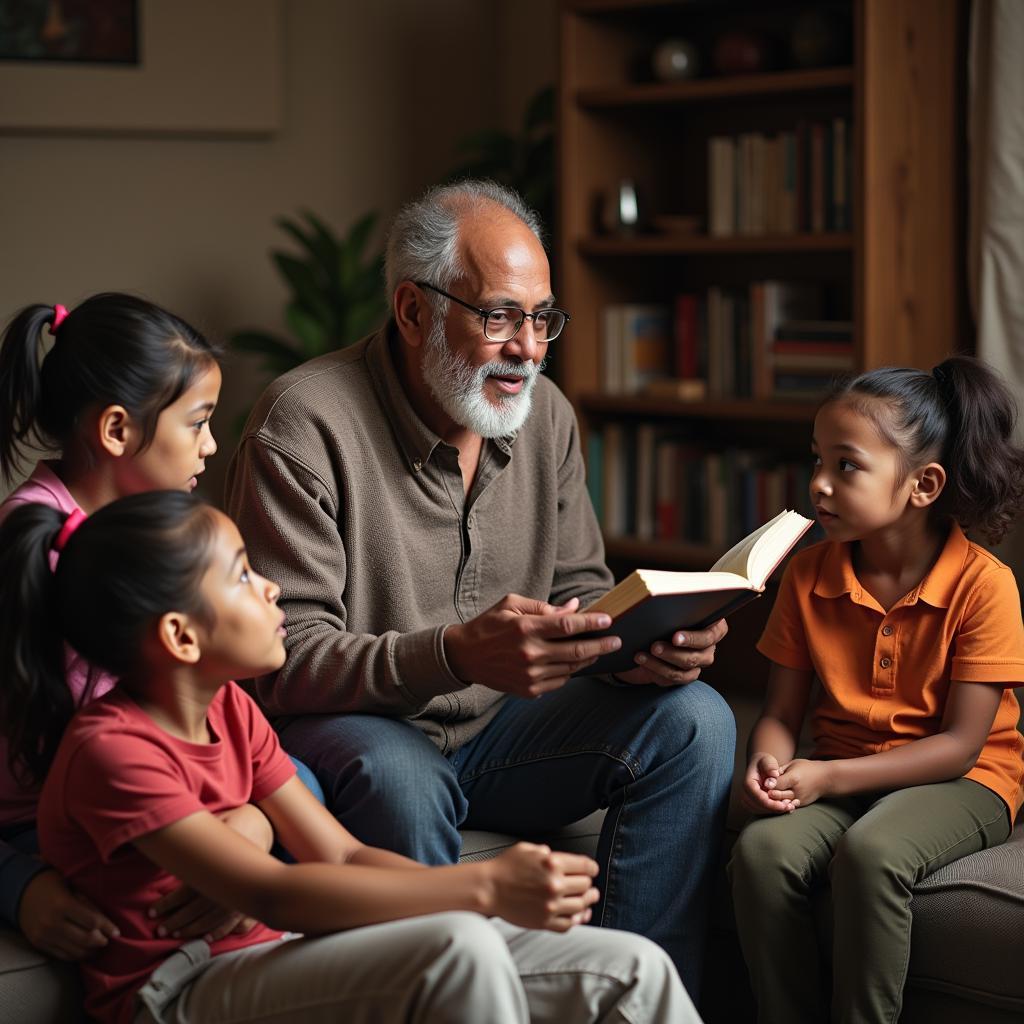 African American Old Man Sharing Stories with Younger Generations