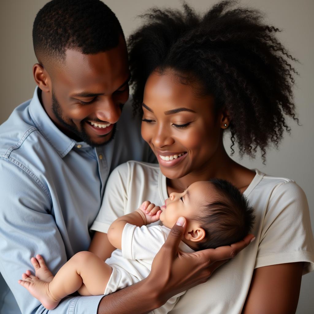 African American parents looking lovingly at their baby