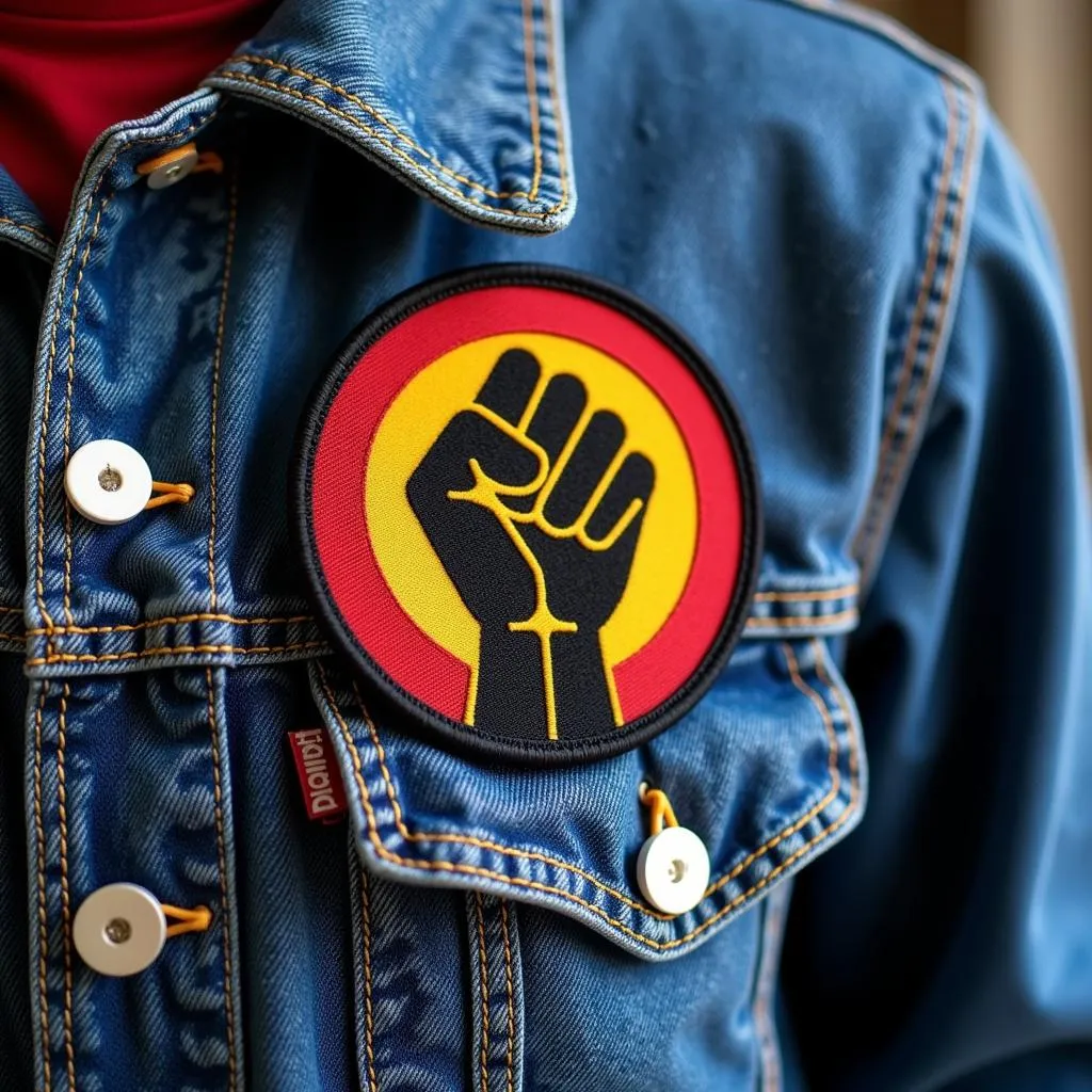 Black Power fist patch on denim jacket