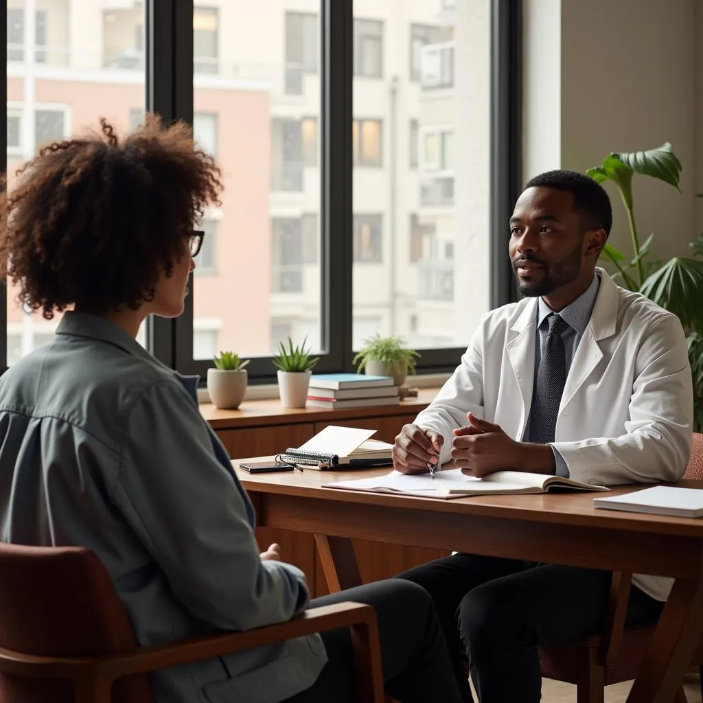 African American Patient Asking Questions to a Psychiatrist in Chicago