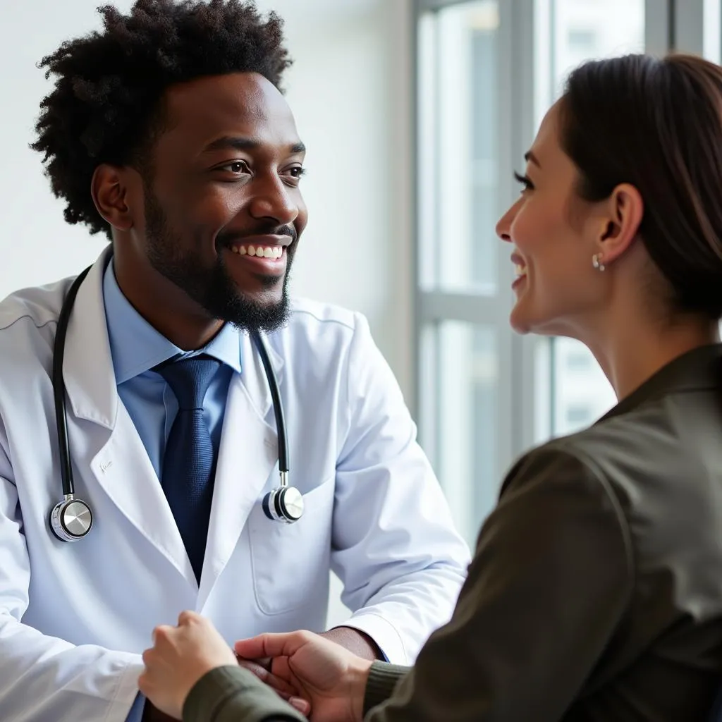 African American plastic surgeon consults with a patient