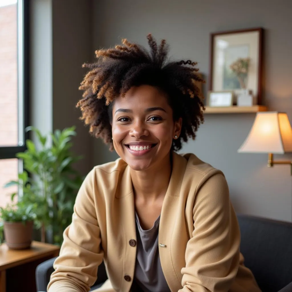 African American Psychiatrist in Chicago Office Smiling