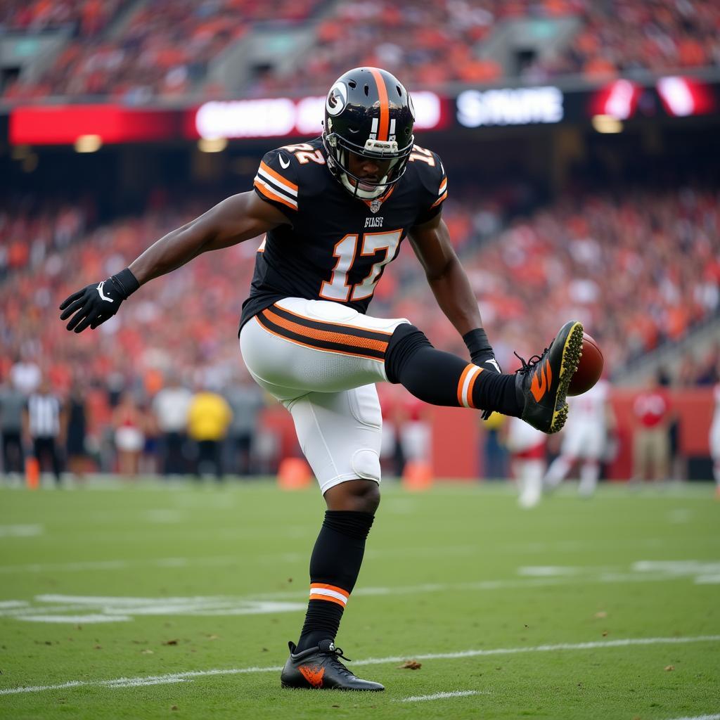 African American Punter Kicking Football