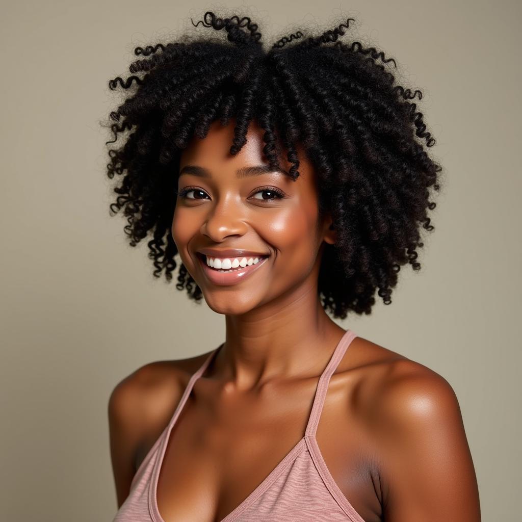 African American Woman with a Curly Short Wig