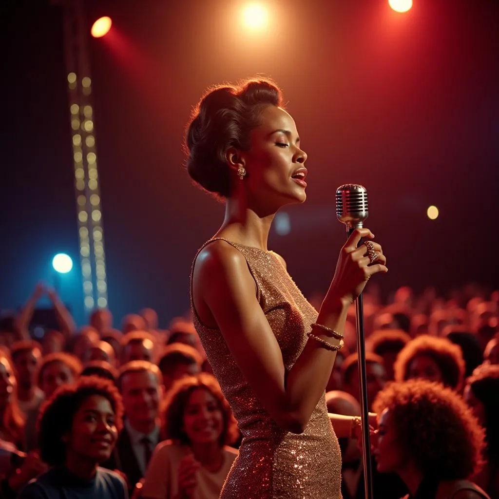 An African American soul singer performing live on stage