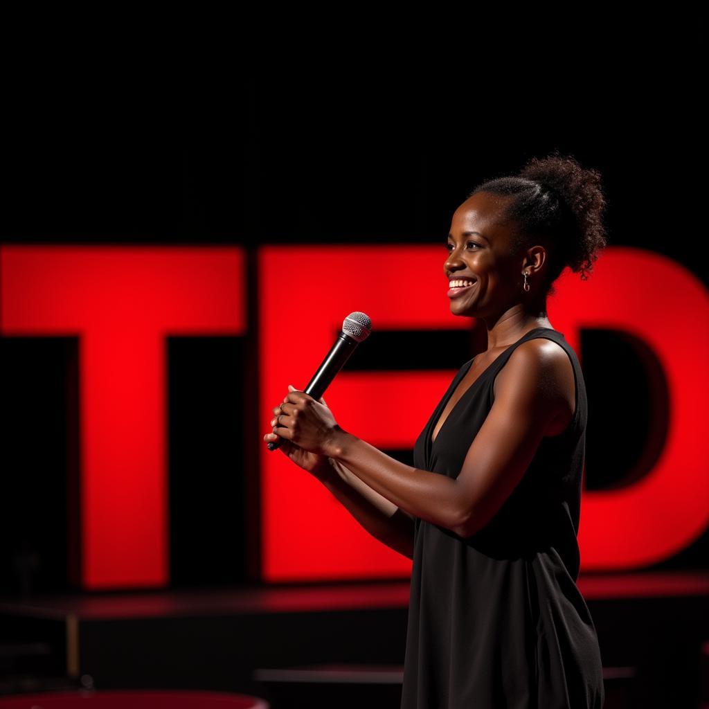 African American speaker delivering a powerful message on the TED stage