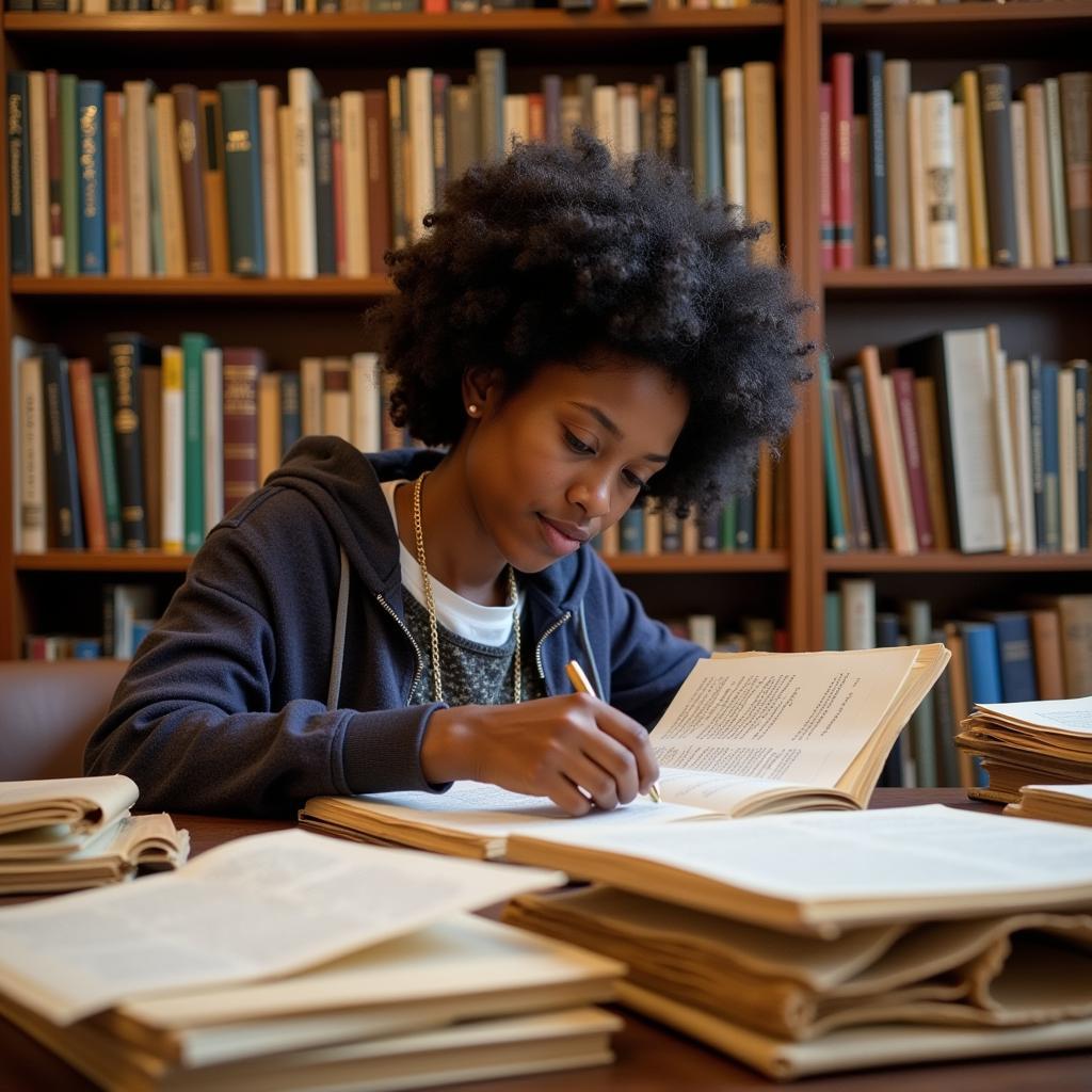 Student Conducting Research in a Library for African American Studies