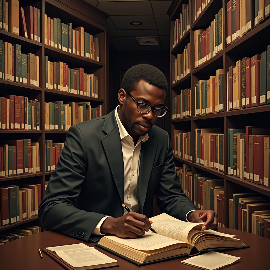 Scholar Examining African American Journals in a Library