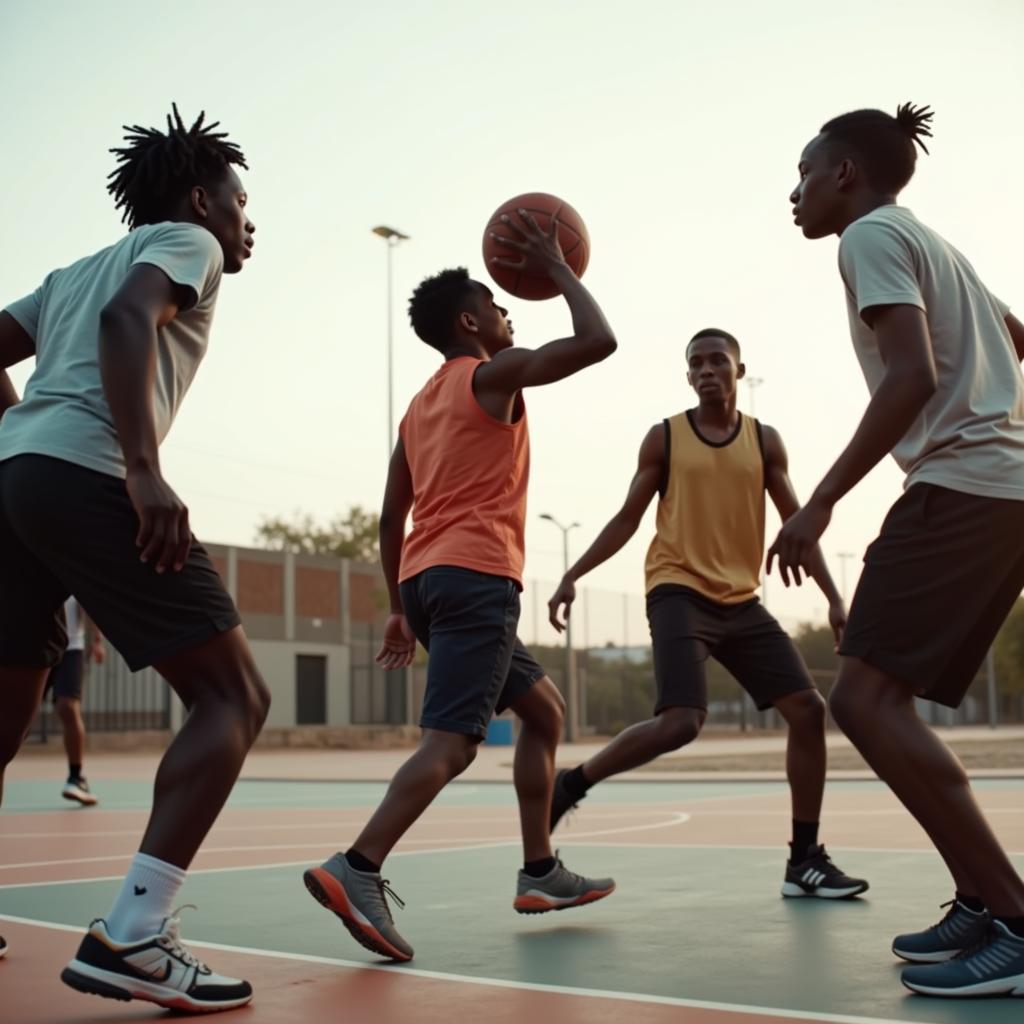 African American Teens Playing Basketball