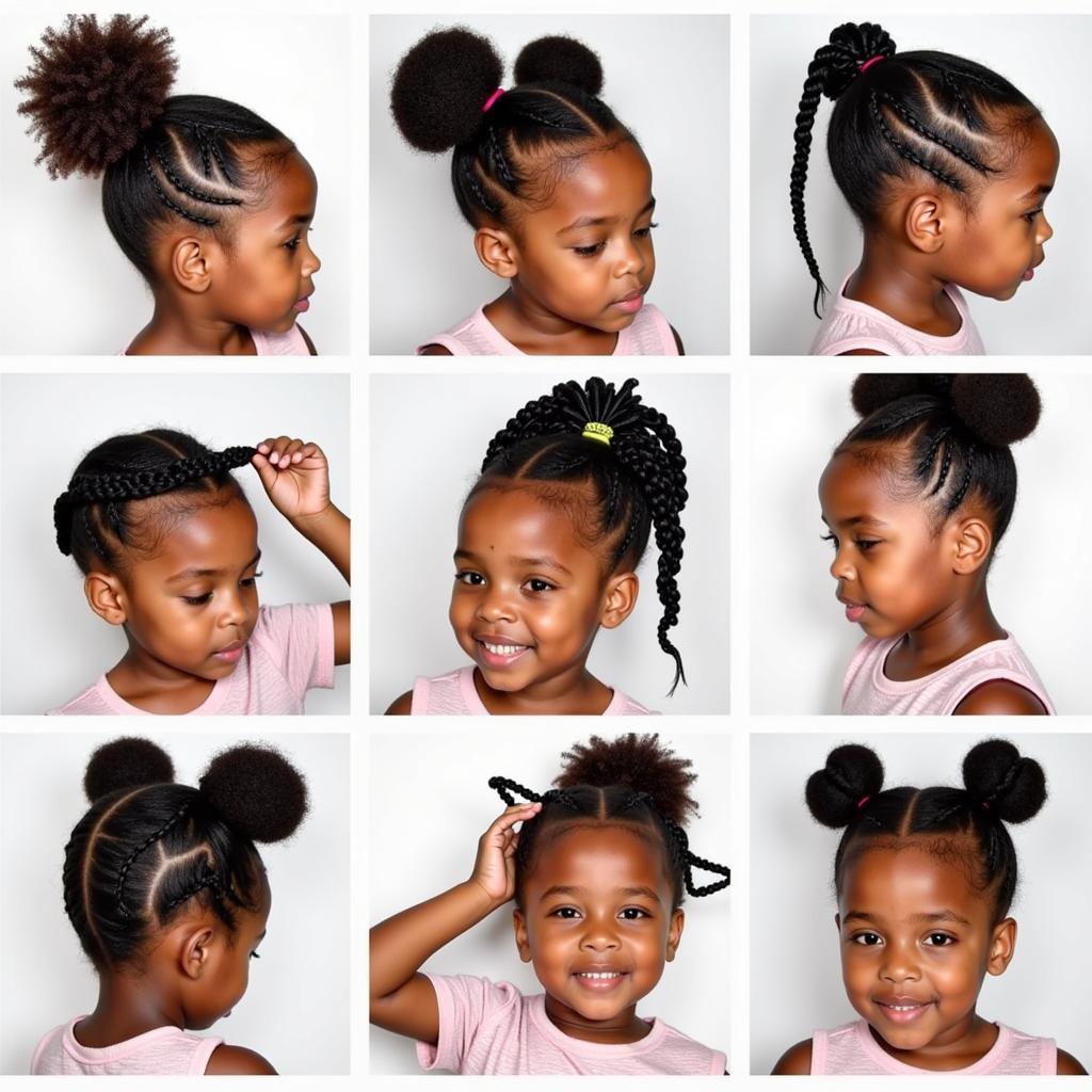 A compilation of various hairstyles for African American toddlers