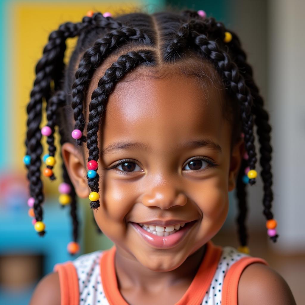 African American toddler with beaded braids