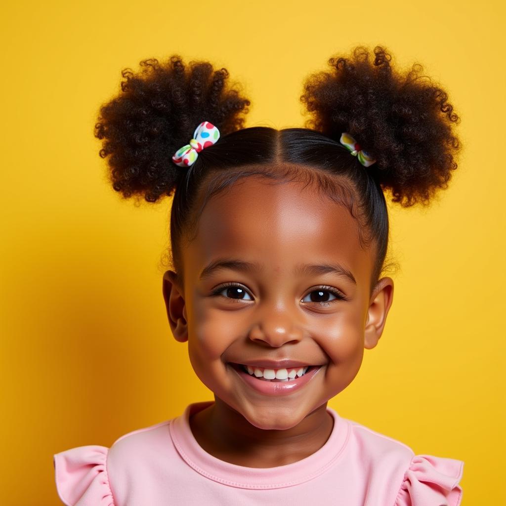 African American toddler with two puffs