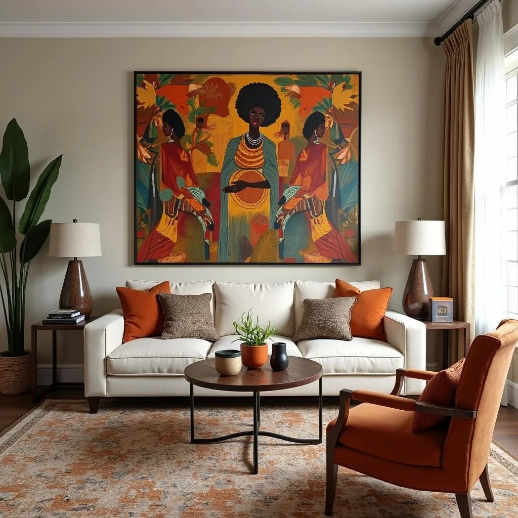 African American art as a focal point in a living room