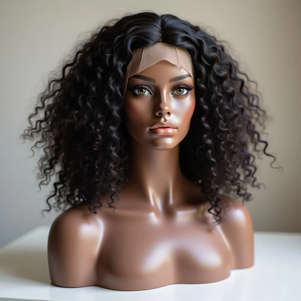 African American wig mannequin head on display