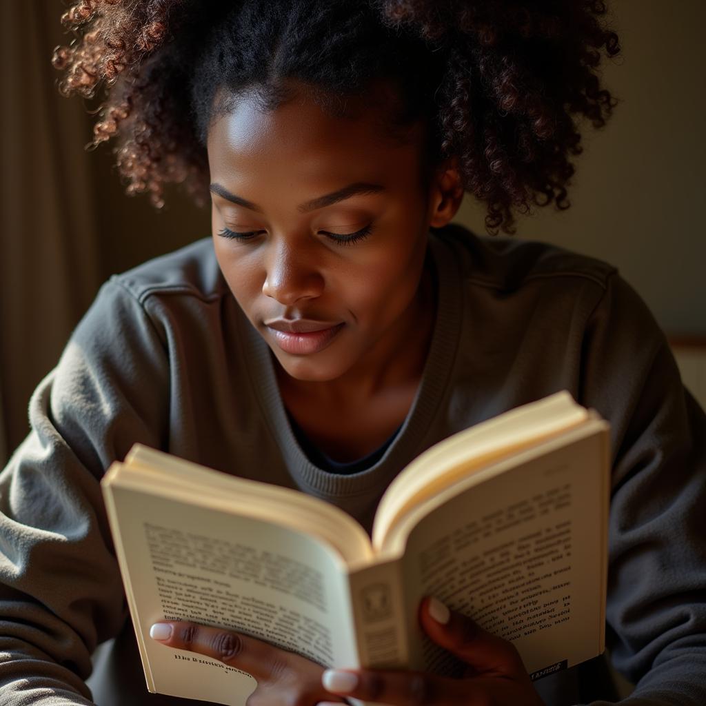 An African American woman drawing strength from motivational quotes