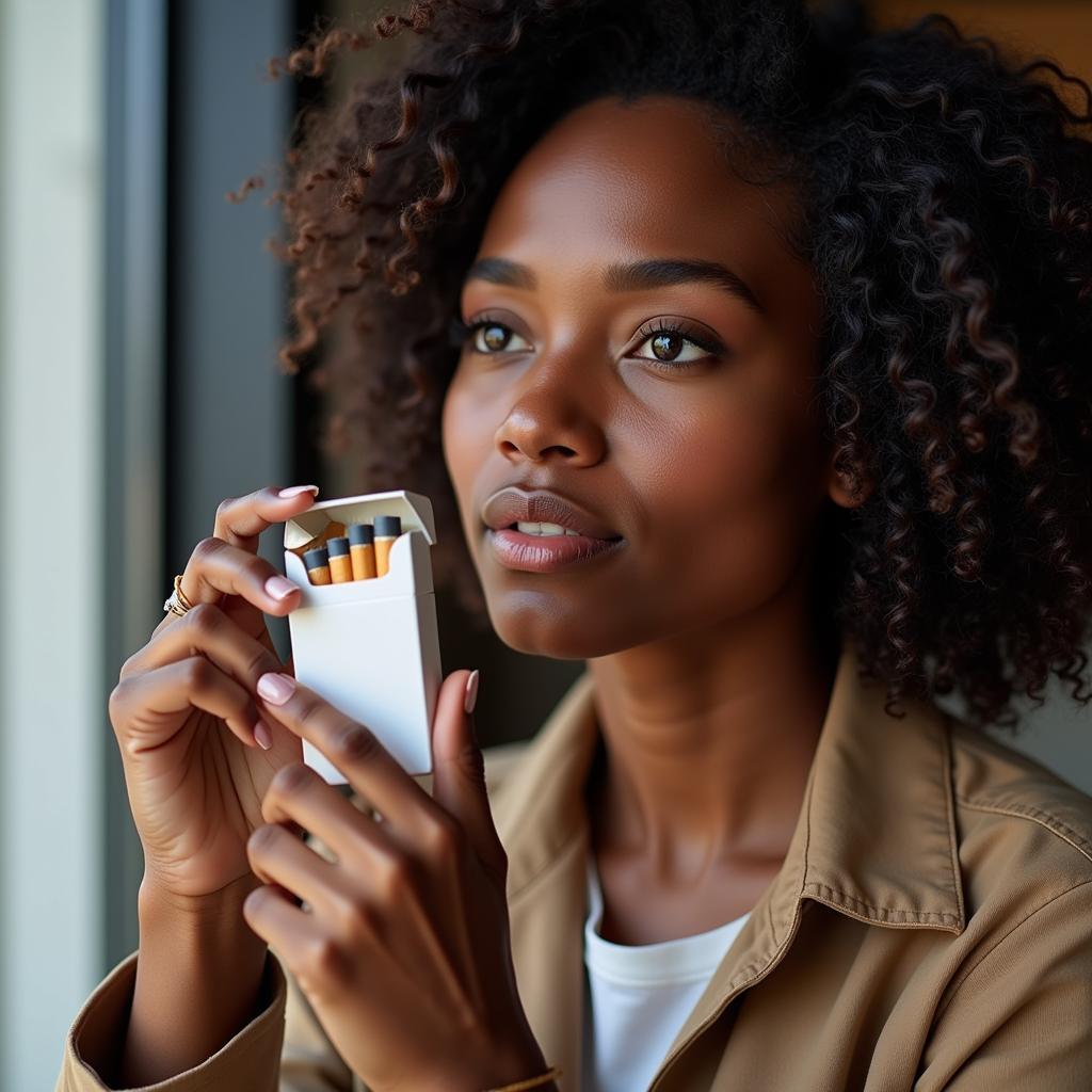 Woman holding a pack of cigarettes