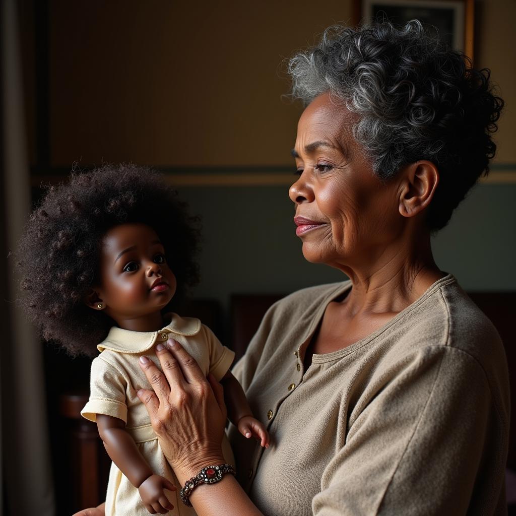 A Cherished Heirloom: African American Woman with Vintage Vinyl Doll