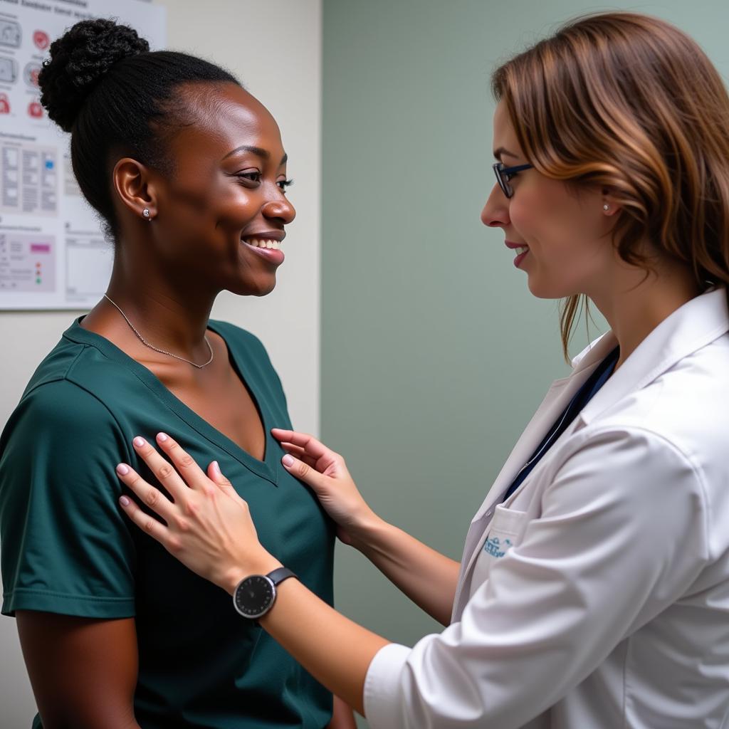 African American woman getting a breast exam