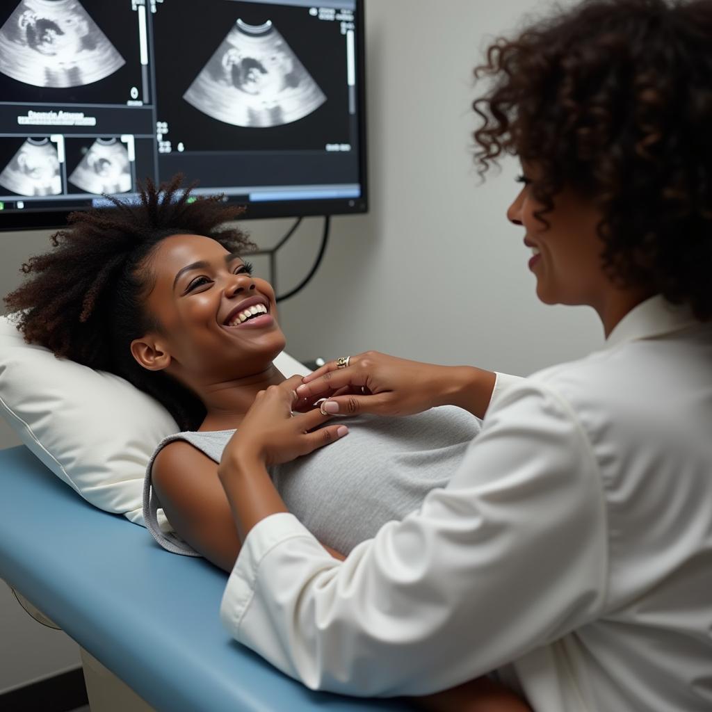 Woman receiving an ultrasound at a fertility clinic.