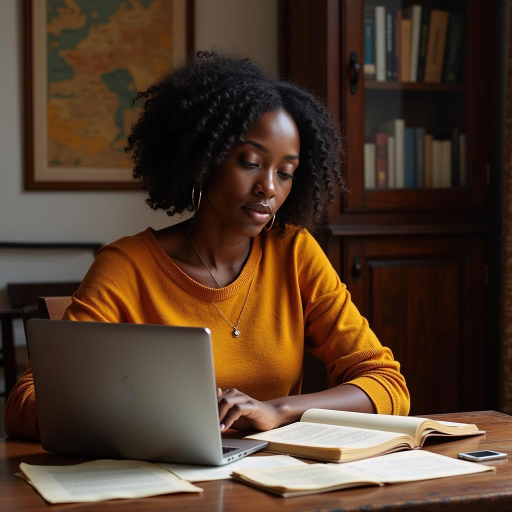 African American Woman Researching Genealogy