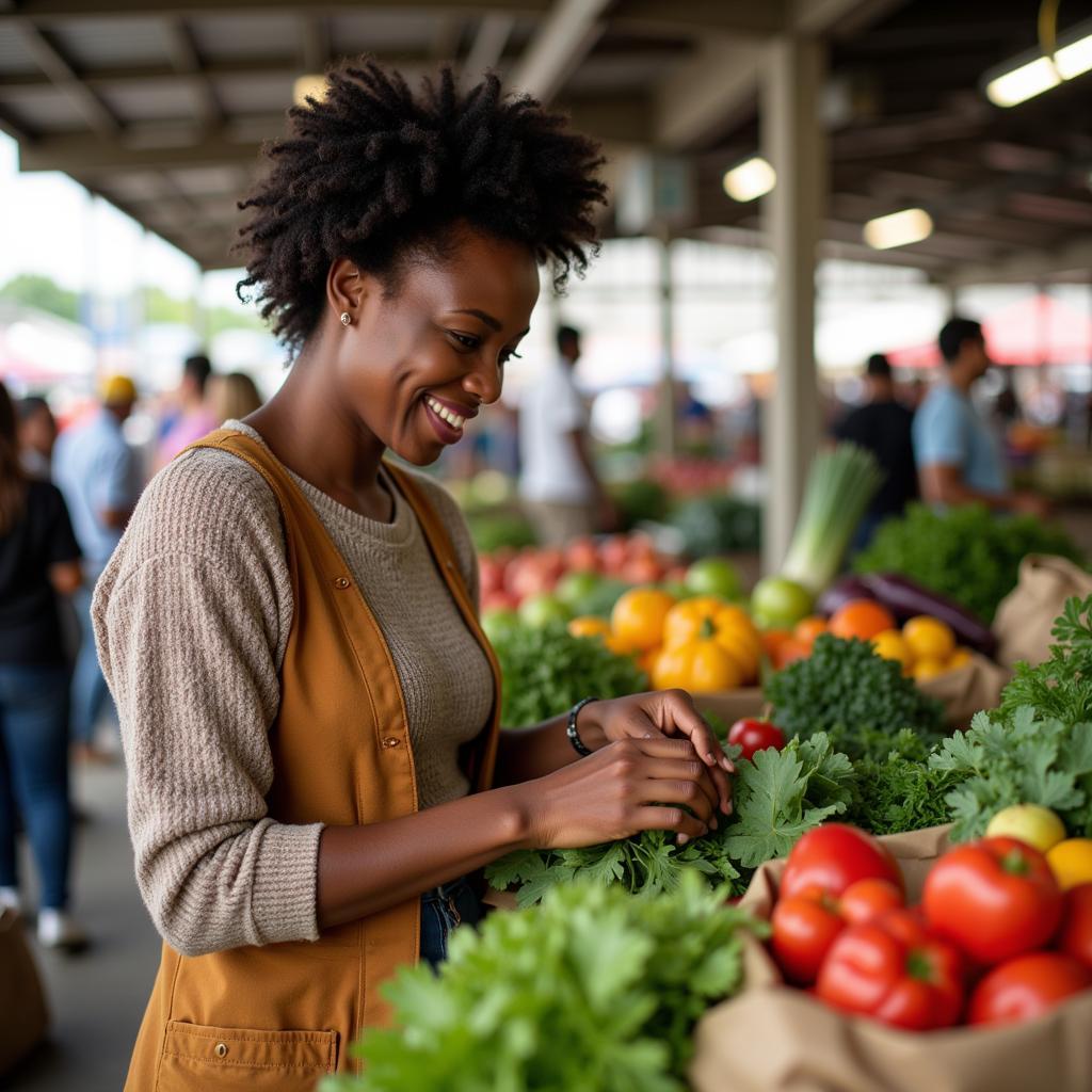 Woman selecting fresh vegetables at a farmers' market